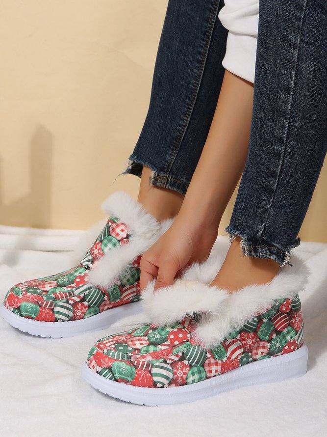 Christmas Plus Size Casual Slip On Furry Booties