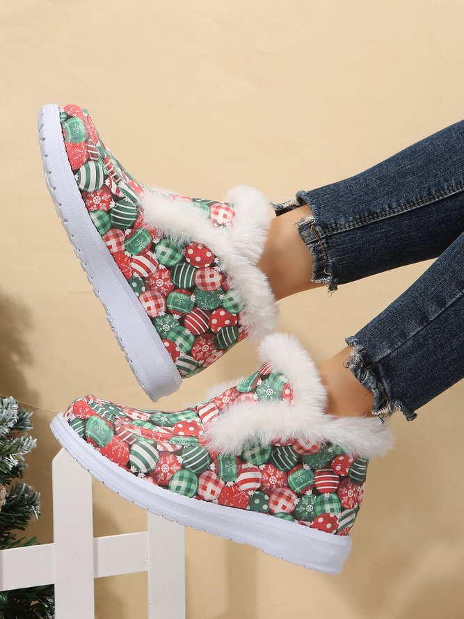 Christmas Plus Size Casual Slip On Furry Booties
