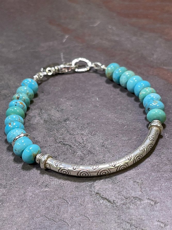 Boho Natural Turquoise Hand Beaded Ethnic Pattern Bracelet Vintage Jewelry