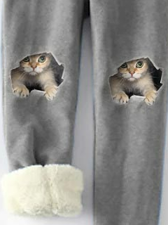 Funny Cat Fleece Elastic Waist Casual Pants