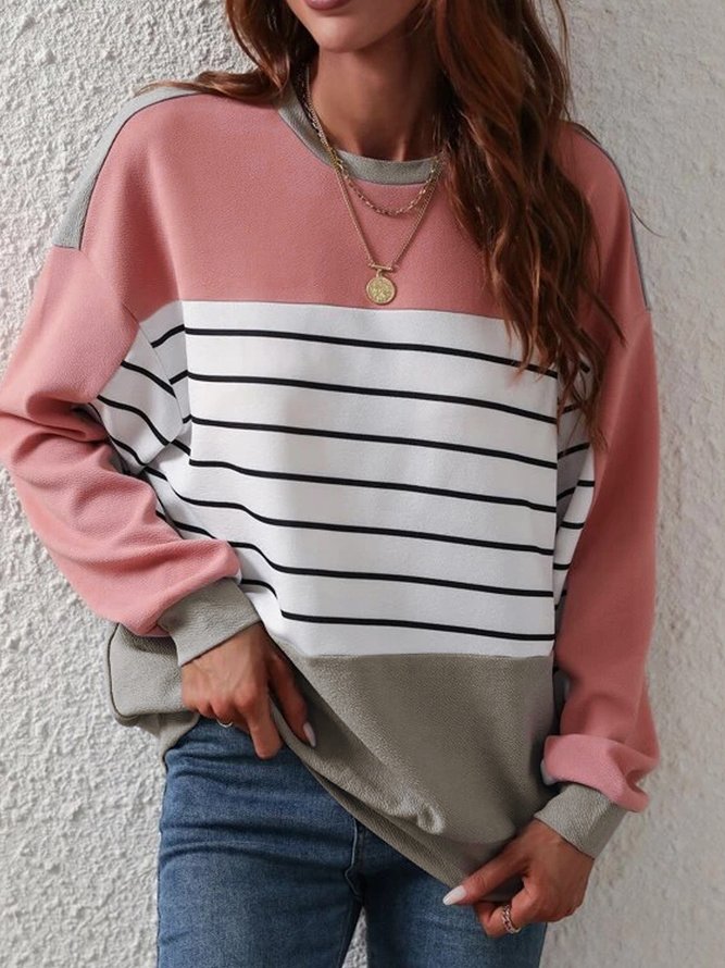 Polar Fleece Stitching stripes Color block Pullover sweatshirt