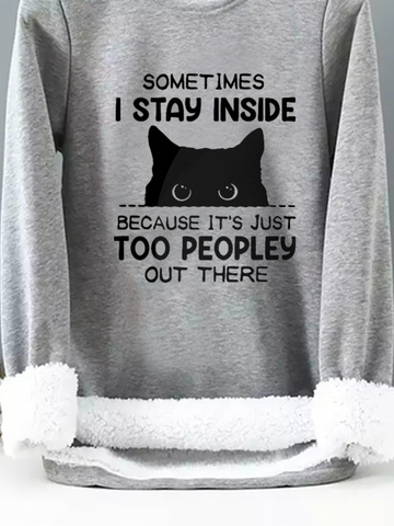 Loose Crew Neck Cat Sweatshirt
