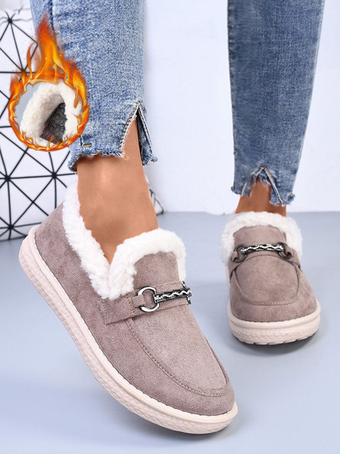 Womens's Plain Slip On Faux Fur Lined Flat Peas Shoes