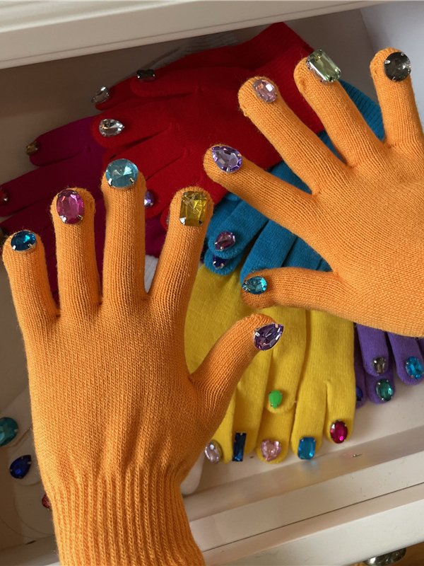 Thanos Diamond-Encrusted Colorful Gem Knit Cotton Gloves Holiday Party Cool Accessories Clothes Fashion Matching