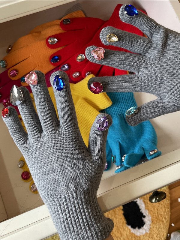 Thanos Diamond-Encrusted Colorful Gem Knit Cotton Gloves Holiday Party Cool Accessories Clothes Fashion Matching