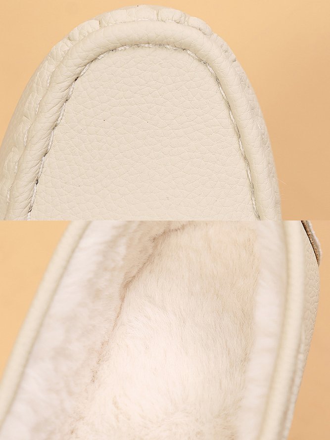 Plain Rhinestone Metal-embellished Faux Fur-lined Loafers