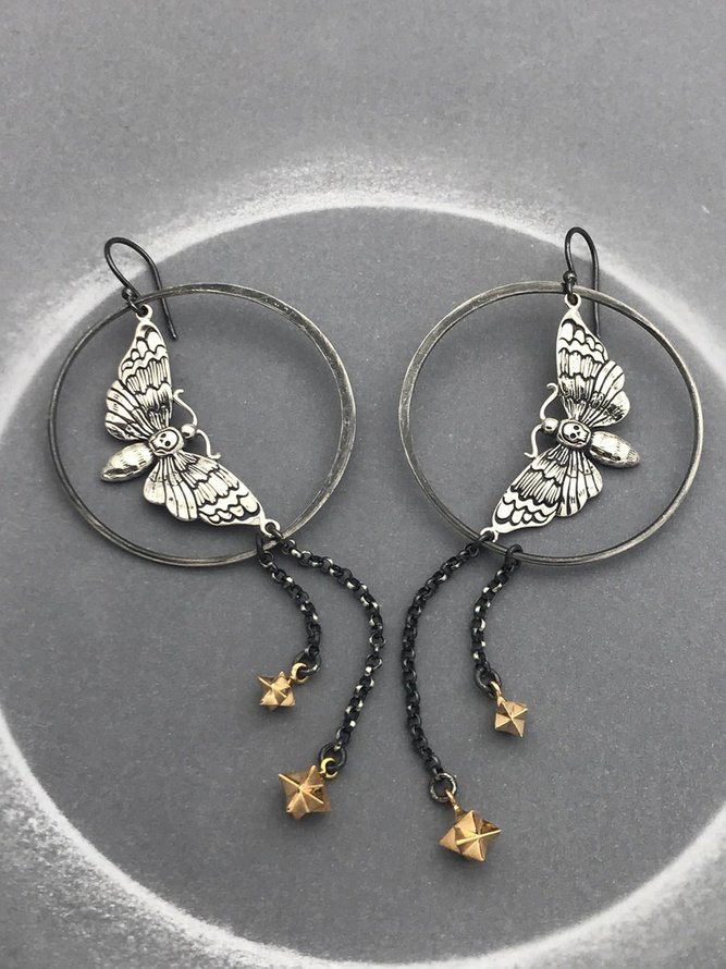 Vintage Ethnic Distressed Moth Geometric Pattern Earrings Banquet Party Boho Beach Resort Jewelry