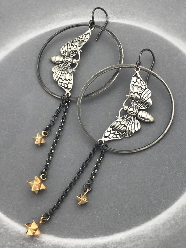 Vintage Ethnic Distressed Moth Geometric Pattern Earrings Banquet Party Boho Beach Resort Jewelry