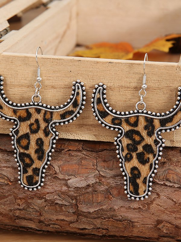 Western Style Retro Contrast Color Polka Dot Bull Head Pattern Earrings Ethnic Jewelry