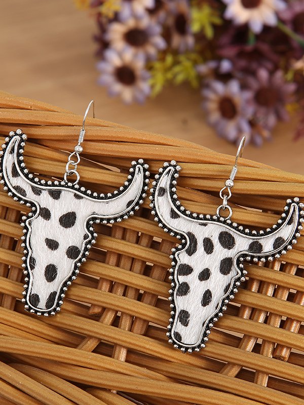 Western Style Retro Contrast Color Polka Dot Bull Head Pattern Earrings Ethnic Jewelry