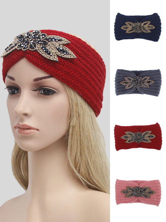 Casual Wool Beaded Floral Pattern Crossover Top Hat Everyday Versatile Accessory
