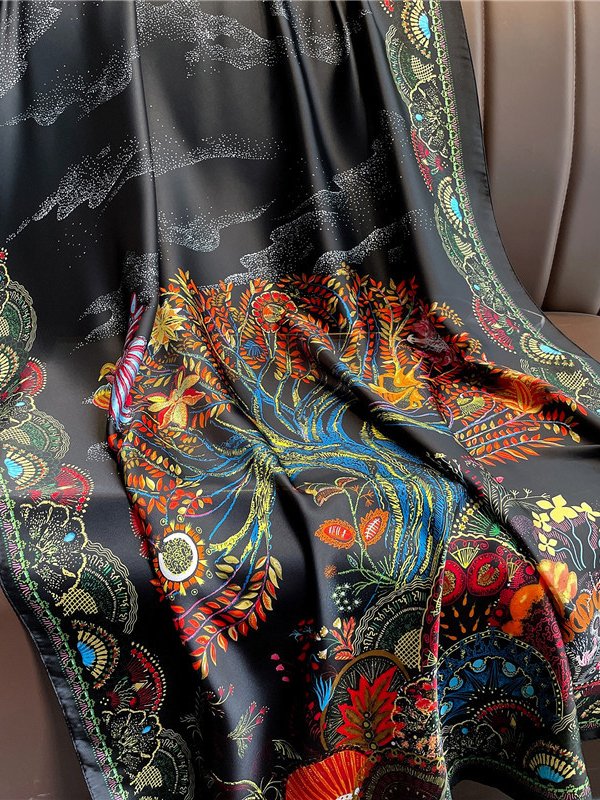 Ethnic Vintage Silk Floral Animal Peacock Scarf Bohemian Beach Vacation Accessories