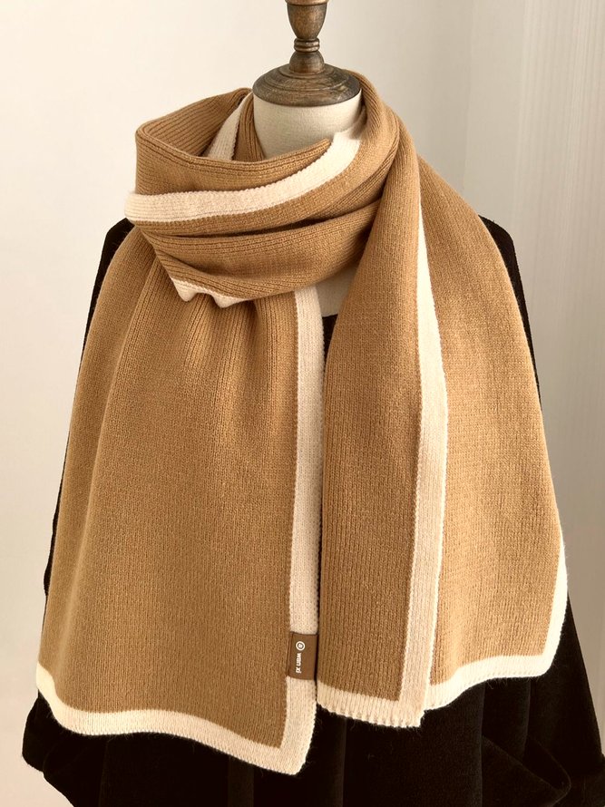 Casual Simple Contrast Color Woolen Scarf Autumn Winter Warm Accessories