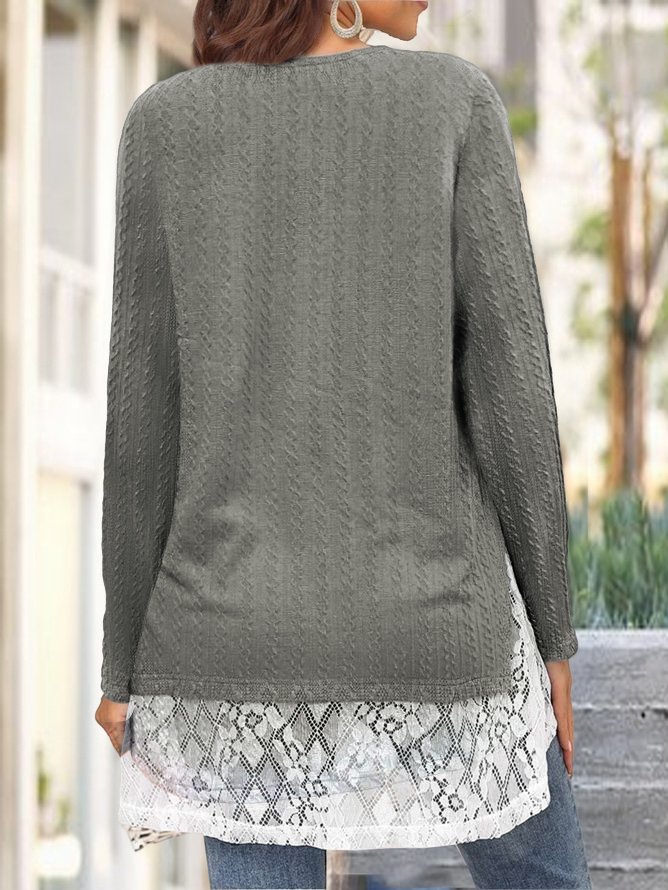 Irregular button lace Pullover button knit top tunic