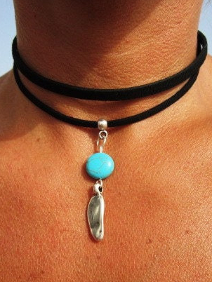 Bohemian Vintage Turquoise Leather Necklace Sweater Chain Ethnic Jewelry