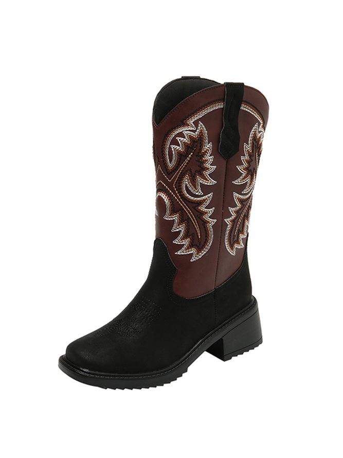 Western Style Vintage Cowboy Boots with Embroidered Pattern