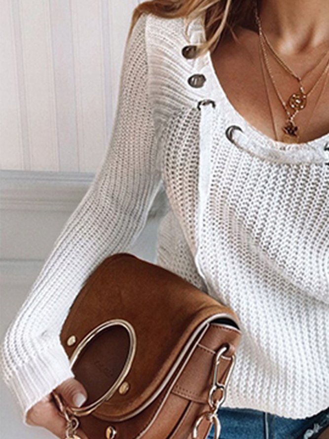 Crew Neck Regular Fit Lace-up Sweater