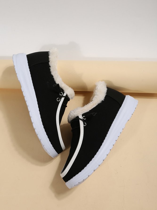 Plus Size Casual Split Joint Furry Lined Canvas Flat Boat Shoes