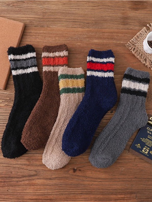Casual Home Daily Striped Pattern Thickened Flannel Socks Autumn Winter Thickened Accessories