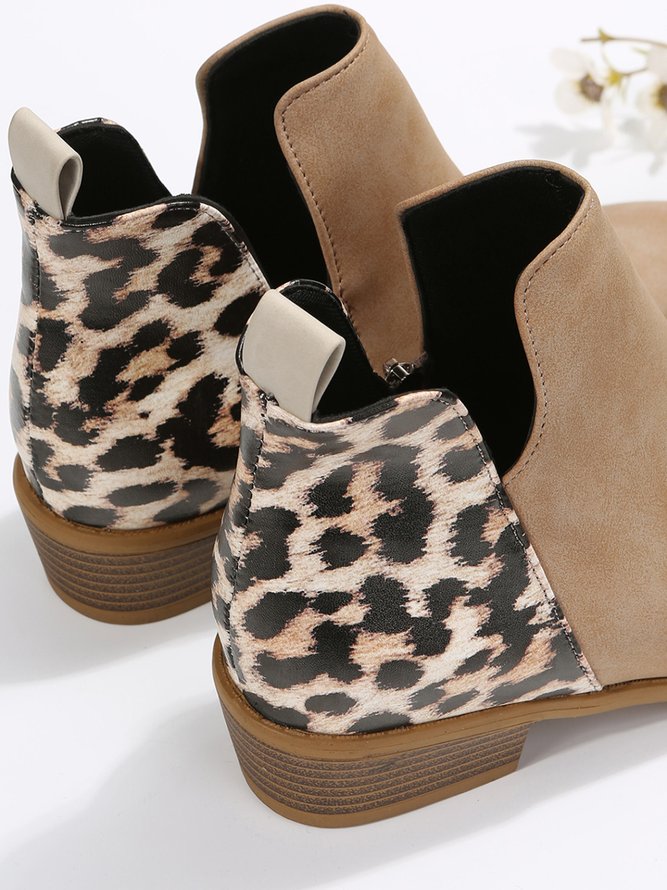 Leopard Khaki Casual Ankle Boots