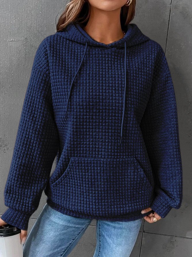 Plain Casual H-Line Waffle Knitted Fabric Hoodie Sweatshirt