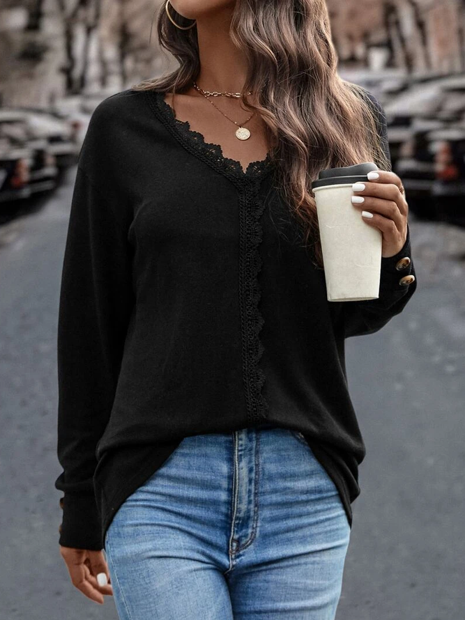 Casual Loose V Neck Knitted Top