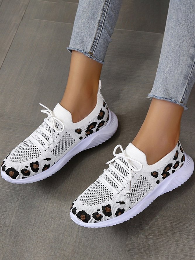 Leopard Print Breathable Flyknit Sneakers