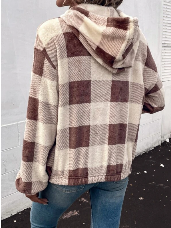 Plaid Fluff/Granular Fleece Fabric Loose Casual Sweatshirt