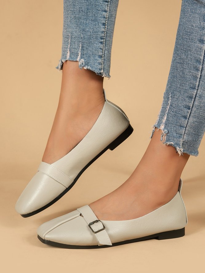Women's Pu Plain Buckle Slip On Flat Shoes
