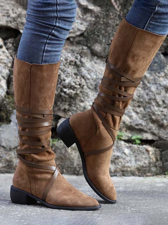Vintage Faux Suede Wrap-Accent Tall Boots