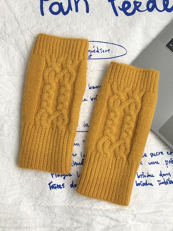 Casual Twist Pattern Wool Half Finger Gloves Autumn Winter Warm Accessories