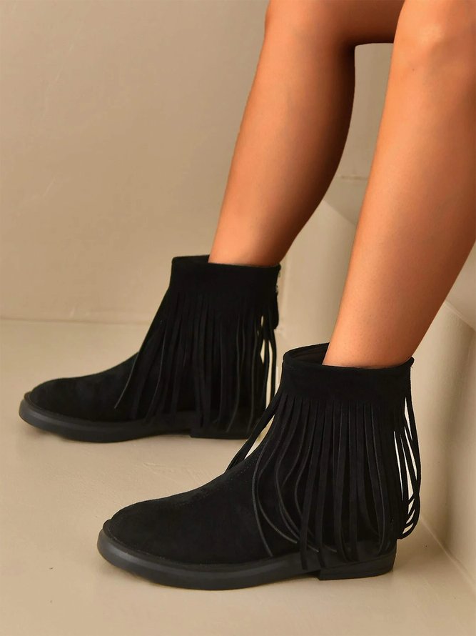 Womens's Faux Suede Fringe Trim Boots with Back Zipper