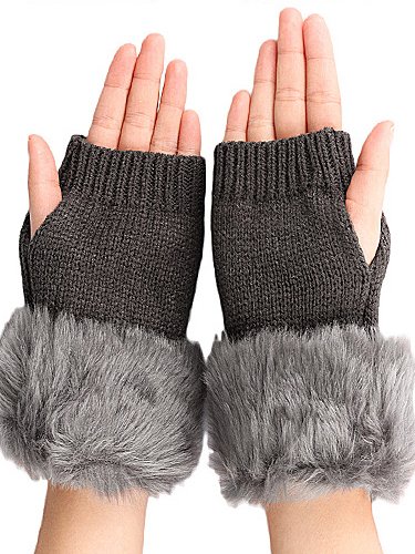 Cotton Woven Plush Patchwork Half Finger Gloves Autumn Winter Thickened Warm Accessories