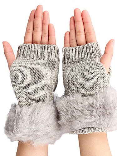 Cotton Woven Plush Patchwork Half Finger Gloves Autumn Winter Thickened Warm Accessories