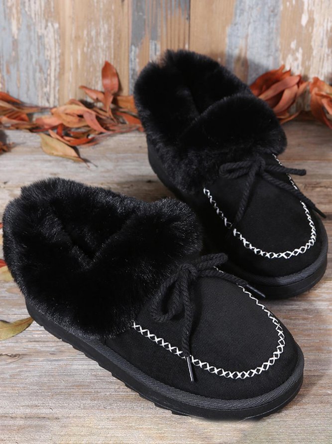 Plush Warm Snow Boots Bow Flats