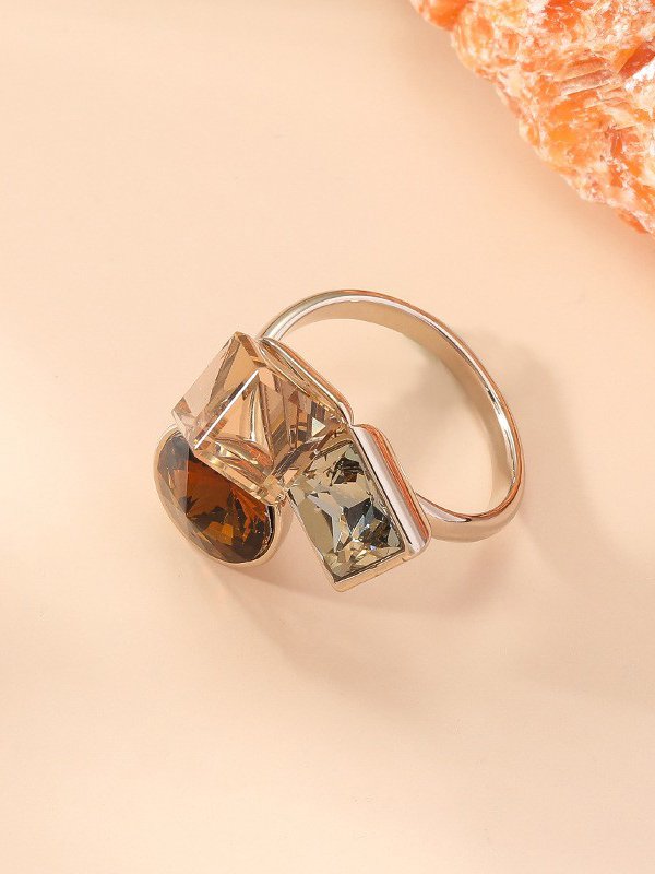 Contrasting Crystal Geometric Rings Casual Everyday Jewelry