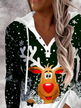 Loose Christmas Casual Cotton-Blend Sweatshirt