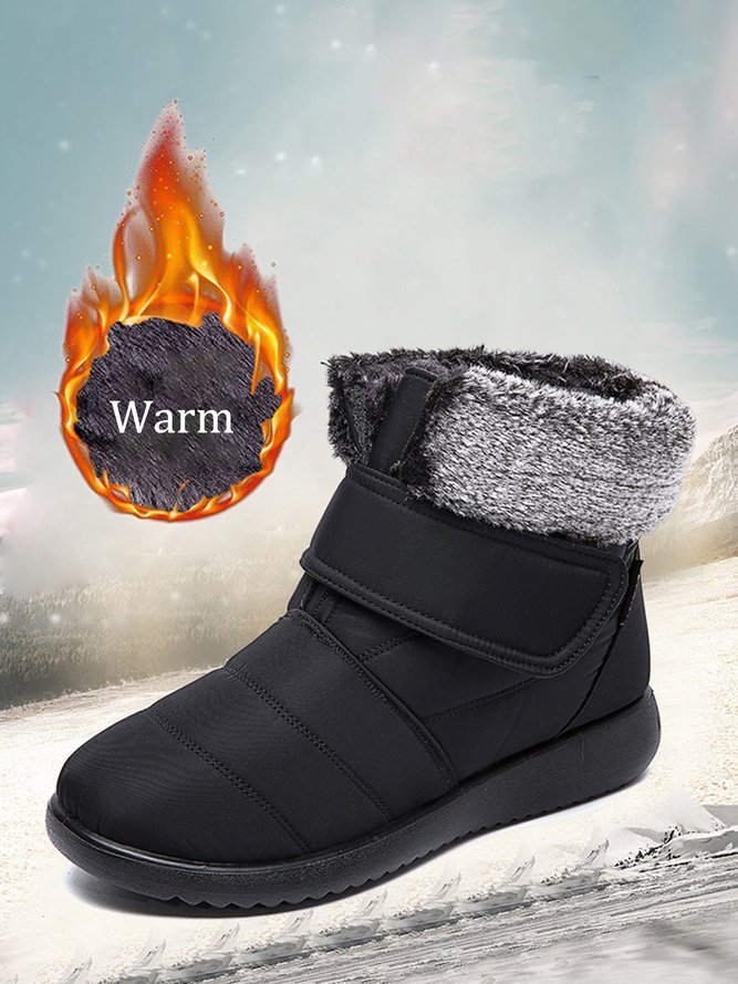 Plus Size Faux Fur Cuff Snow Boots with Hook and Loop