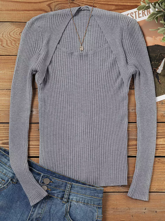 Textured Knitted Long Sleeve Bottoming Shirt