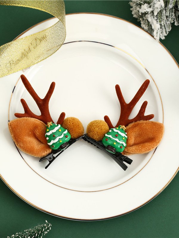 Santa Claus Christmas Tree Snowman Elk Pattern Antler Hair Clips Holiday Party Decorations Accessories