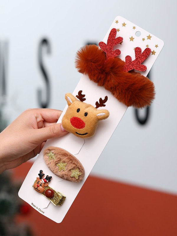 4Pcs Santa Claus Christmas Tree Elk Pattern Antler Hair Clip Set Holiday Party Decorations Accessories