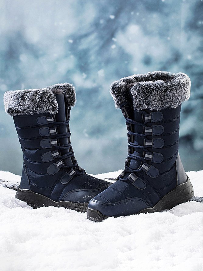 Plus Size Non-Slip Furry Lined Lace-Up Outdoor Boots