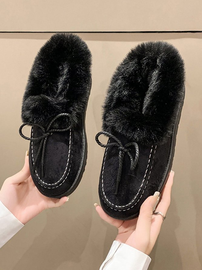 Plush Warm Snow Boots Bow Flats
