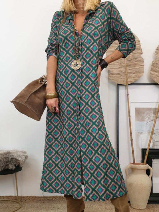 Ethnic Shawl Collar Boho Dress