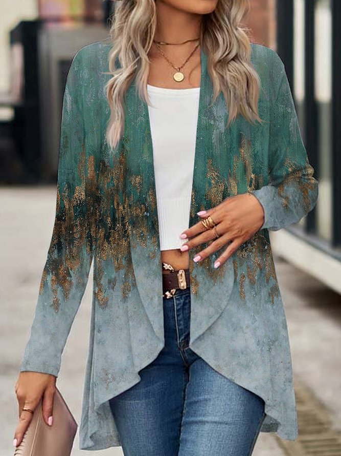 Casual Loose Shawl Collar Ombre Other Coat