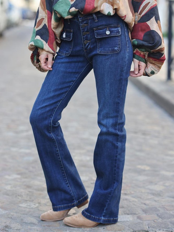 Zipper Denim Regular Fit Casual Jeans