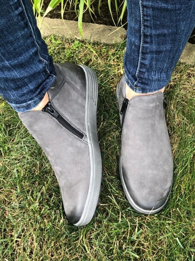 Simple Casual Side Zippered Ankle Boots