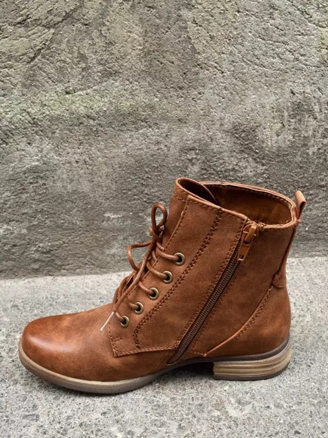 Red Stitched Brown Leather Vintage Casual Boots