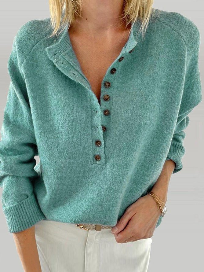 Crew Neck Casual Loose Buttoned Sweater