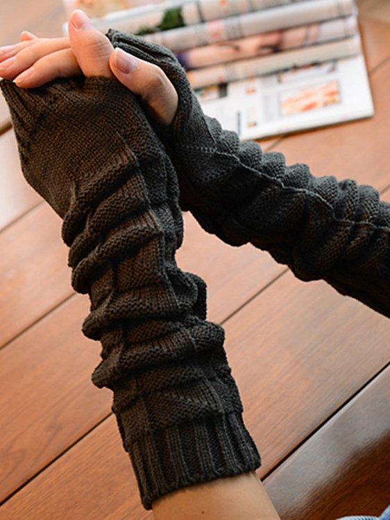 Everyday Casual Solid Cotton Knit Long Half Finger Gloves Sleeves Accessories